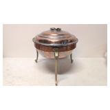 Vintage Copper pan w/lid and stand w/brass legs