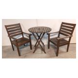 Teak 30' folding table & 2 arm chairs