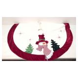Vintage Christmas Tree Skirt with appliqued snowmn