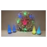 Vintage Plastic light up Wreath & 4 mini trees