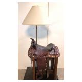 Unusual Tooled Leather Western Saddle lamp