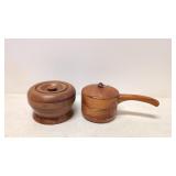 Vintage Wooden Pot with lid and bowl with lid
