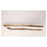 2 Twisted Wooden Walking Stocks
