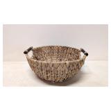 Natural Woven Water hyacinth Bowl / Wood handles