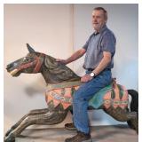 Rare!  large Vintage hand carved wood Galloping he