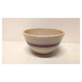Vintage Yellow Ware Bowl Blue & Pink stripes