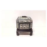 Chinese Ceramic lidded box on wooden stand