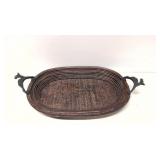 Rattan & Wicker Tray w/iron deer handles