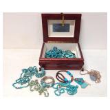 Jewelry box with Costume Turquoise Jewelry