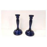 Pair Cobalt Blue Glass Candle Sticks
