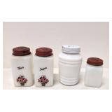 4 Vintage Milk Glass Shakers 1950s