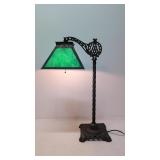 Vintage Green Slag Bridge Table Lamp