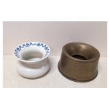 Vintage Decorated China Spittoon with brass cover
