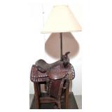 Vintage Tooled leather Western Saddle lamp
