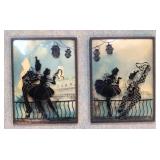 Vintage two 1930s rev erse painted Silhouette dans
