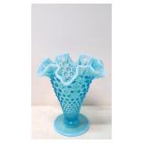 Vintage Blue Opalescent Hobnail vase