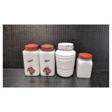 4 Vintage 1950s Milk glass condiment shakes