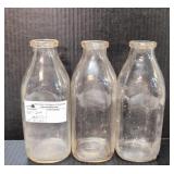 3 Vintage 1 quart  glass milk bottles