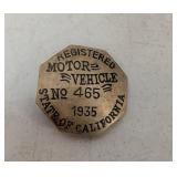 u1935 California Motor Vehicle Chauffers Badge