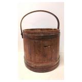 Large Antique Wooden Bucket with wood bands & hans