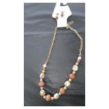 Brown Wood and Bead Necklace & Earrings Set