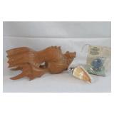 Fenton Sunfish, Shell Lighter, Carved Fish