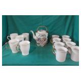Oriental Teapot & Gold Rimmed Mugs