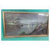 Oriental Silk Painting in Frame