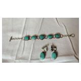 Silver and turquoise bracelet and earring set