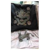 Dragon tapestry & bronze figure
