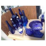 Decorative cobalt blue glassware and thermometer
