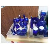 Blue Cobalt glass Bells ornaments and shoe