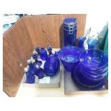 Cobalt blue glass bowls plates butter holder