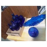Cobalt blue small bottles and decore