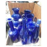 Cobalt blue glass pitcher and Decanter lot