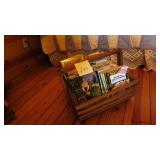 Wood basket and books