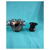 Carnival glass bowl & toothpick holder