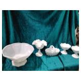 Pair of Milk glass candle holders - 4" tall