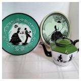 Enamel teapot and trays