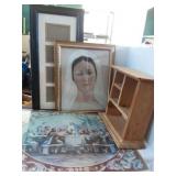 Picture frames decor and wooden shelf