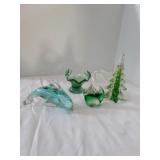 Glass paperweights lot dolphin Swan green