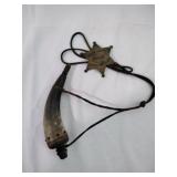 Stag horn black powder holderw/ badge