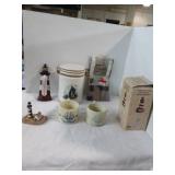 Old spice shaving mugs and nautical themed