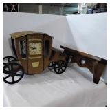 Wooden stage coach clock and shelf