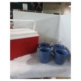 Igloo cooler and mugs lot