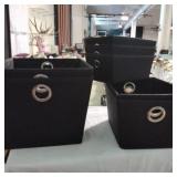 Solid black fabric storage totes