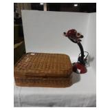 Wicker basket and rocket desk lamp