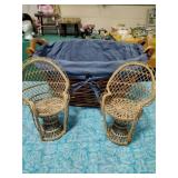 Large wicker basket and 2 little wicker chairs