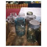 Lot of Mason jars, blue green