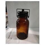 Vintage brown lightning fruit jar with lid